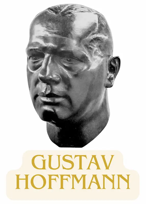 Büste von Gustav Hoffmann mit Namensbeschriftung - Porträt des Gründers oder bedeutenden Unternehmers der Schuhindustrie.